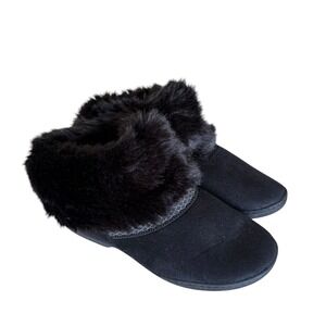 Isotoner Faux Fur Bootie Slippers Womens 9.5-10 Black Excellent Microsuede Warm